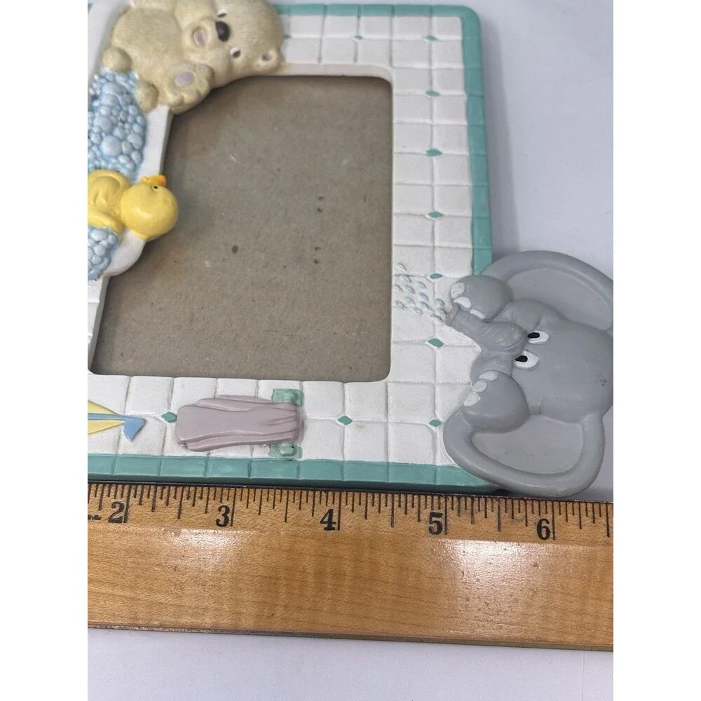 Vintage 1992 Burnes Baby Nursery Ceramic 3D Picture Frame Bath Time Elephant